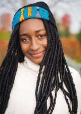 ABINA UNISEX BEANIE WITH AFRICAN PRINT TRIMMING - ZifasBoutique